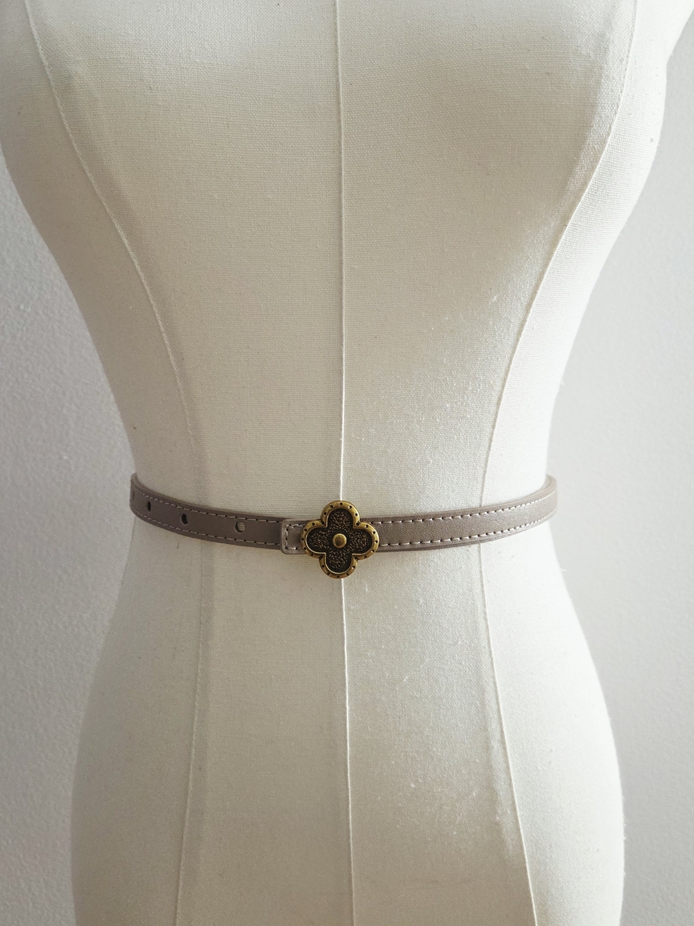 Khaki Color Belt With Clover Buckle